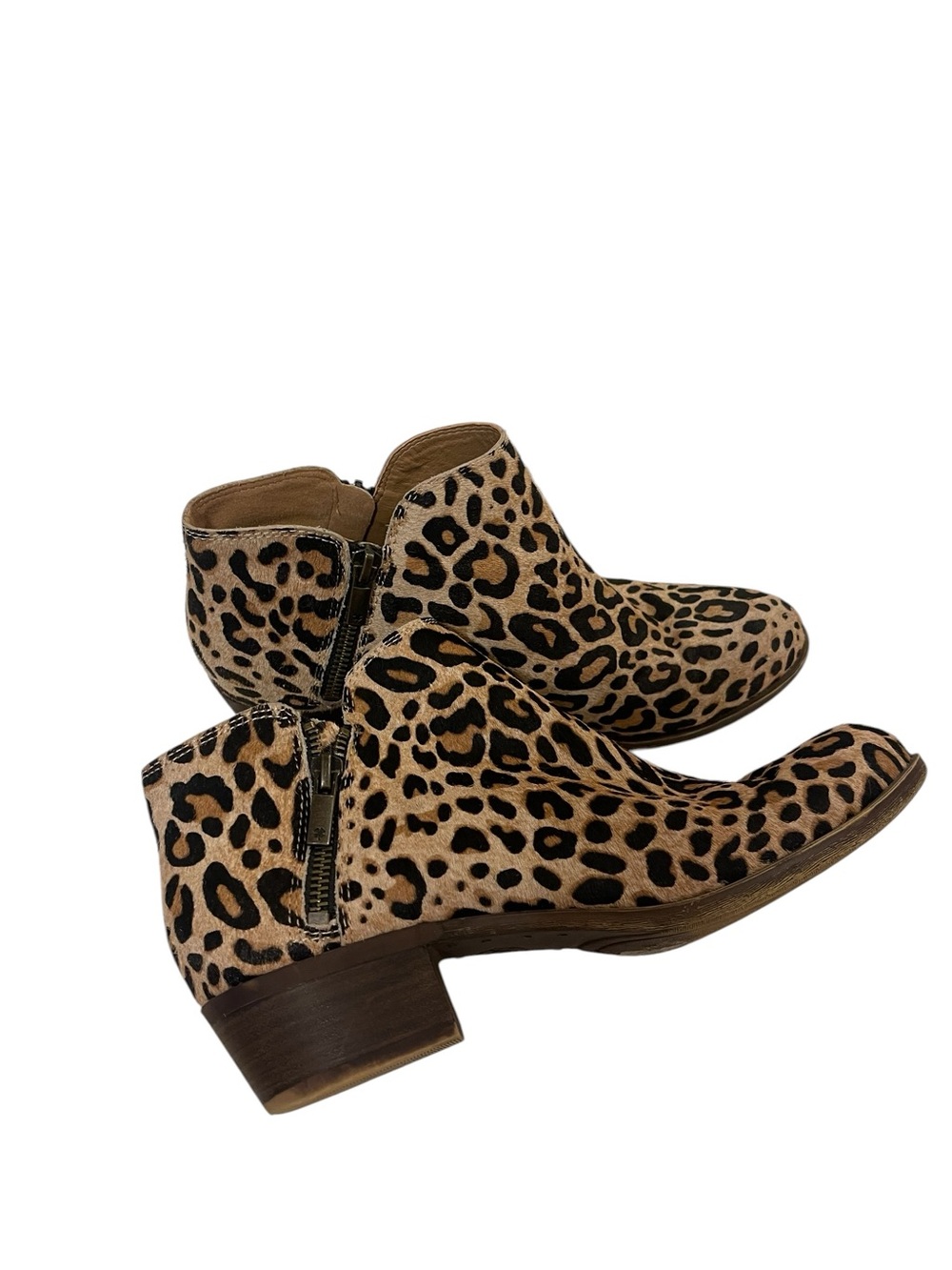 Lucky Brand Basel Leopard Print Ankle Boots Booties in Tan and Black - Picture 3 of 9